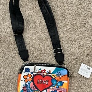 NWT Brighton Power of Love Graphic Zip Pockets Crossbody Belt Bag Purse Boho